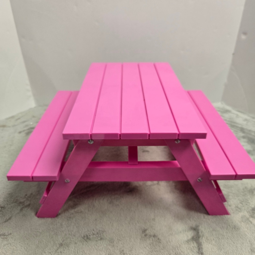 Miniature Pink Picnic Table for Dolls Plastic A-Frame Bench Furniture Accessory